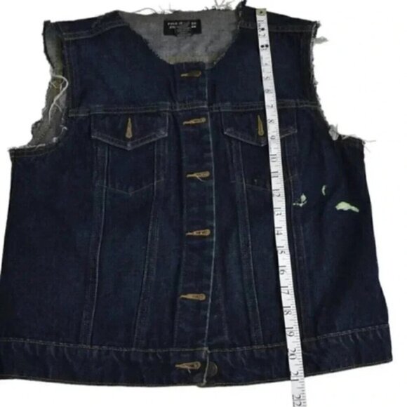 Polo Jeans Ralph Lauren Ed Hardy Denim Vest Rework Blue Jean Size Large - Picture 11 of 11